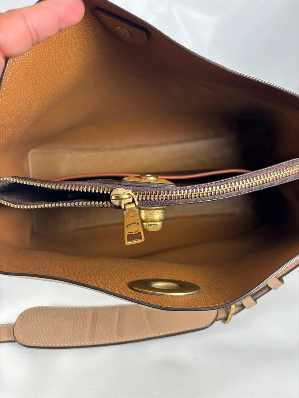 Coach Cream  Willow Pebble Leather Shoulder Bag with Tan Strap & Gold Turnlock